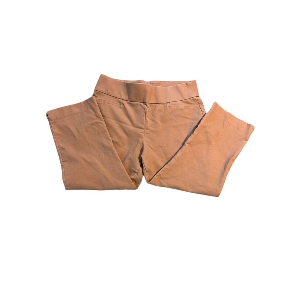 St Johns Bay Womens Tan Khaki Pull On‎ Capri Pants Size 14 Stretch Straight Leg